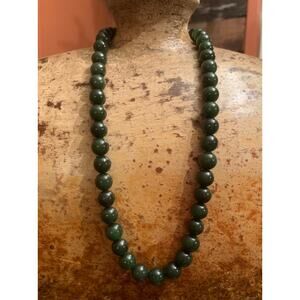 Vintage Nephrite Jade Beaded Necklace on 12K GF Chain